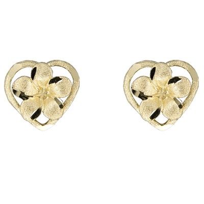 14kt Yellow Gold Plumeria Heart Pierced Earrings