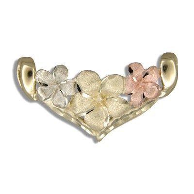 14KT Tri-color Gold Hawaiian Plumeria Slide Pendant