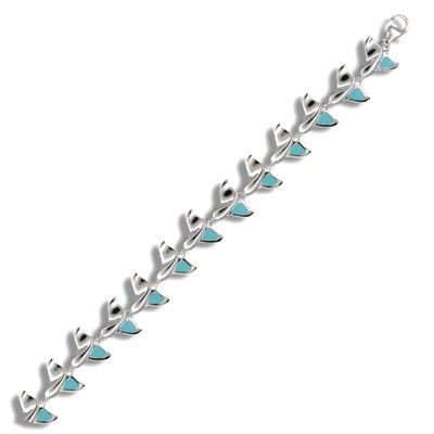 Sterling Silver Hawaiian Whale Tail with Blue Enamel Bracelet