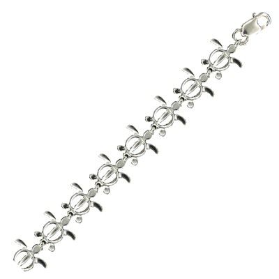 Sterling Silver 10MM Cut-Out Hawaiian Sea Turtle Design Bracelet