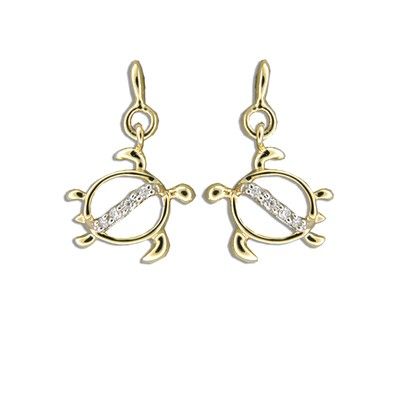 14kt Yellow Gold Diamond Hawaiian HONU Dangle Earrings