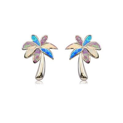 Sterling Silver Hawaiian Rainbow Opal Palm Tree Post Earrings 