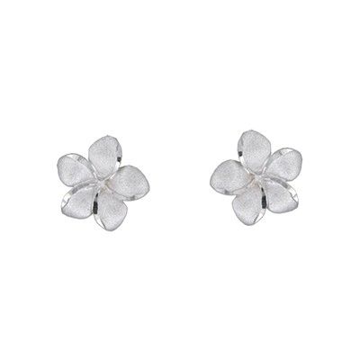14kt White Gold 12mm Plumeria Pierced Earrings