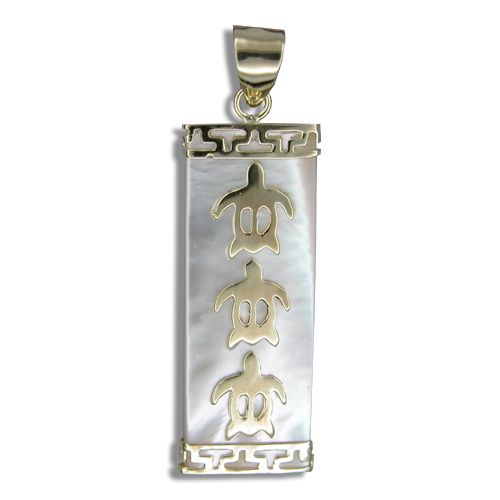 14KT Yellow Gold Hawaiian Honu with Rectangle Shaped MOP (Mother of Pearl) Pendant (S)