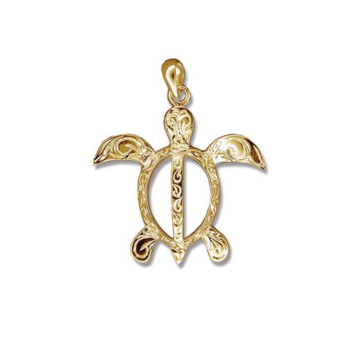 14kt Yellow Gold Hand Carved Hawaiian HONU Pendant
