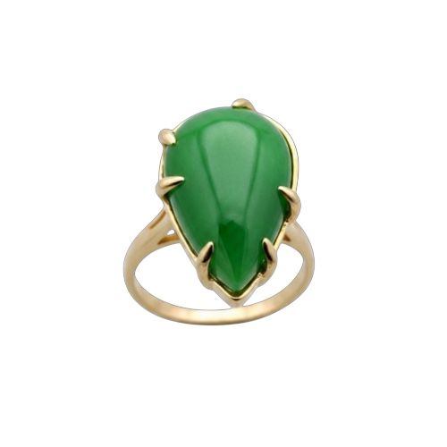 14KT Yellow Gold Tear Drop Shaped Green Jade Ring