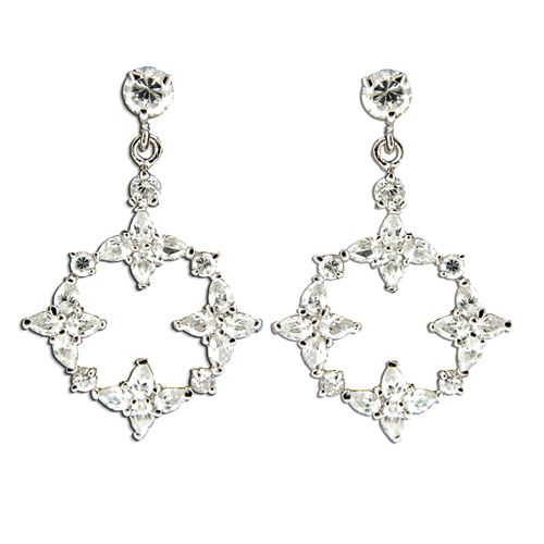 Sterling Silver Clear CZ Flower Design Post Earrings 