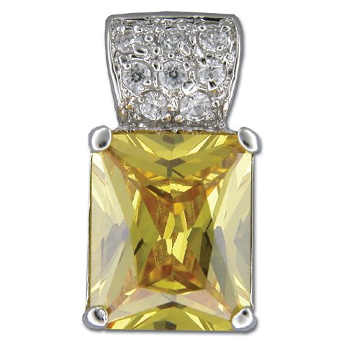 Sterling Silver Rectangular Shaped Citrine Yellow CZ Pendant 