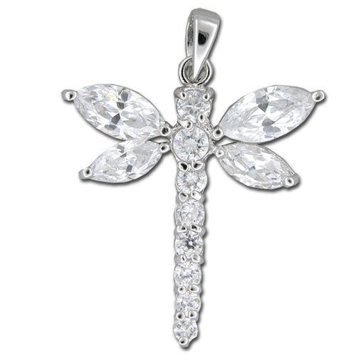 Sterling Silver Dragonfly Shaped with Clear CZ Pendant